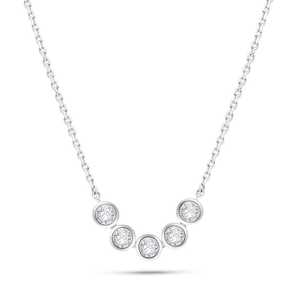 Sterling Silver 925 Necklace Rhodium Plated Embedded With White Zircon