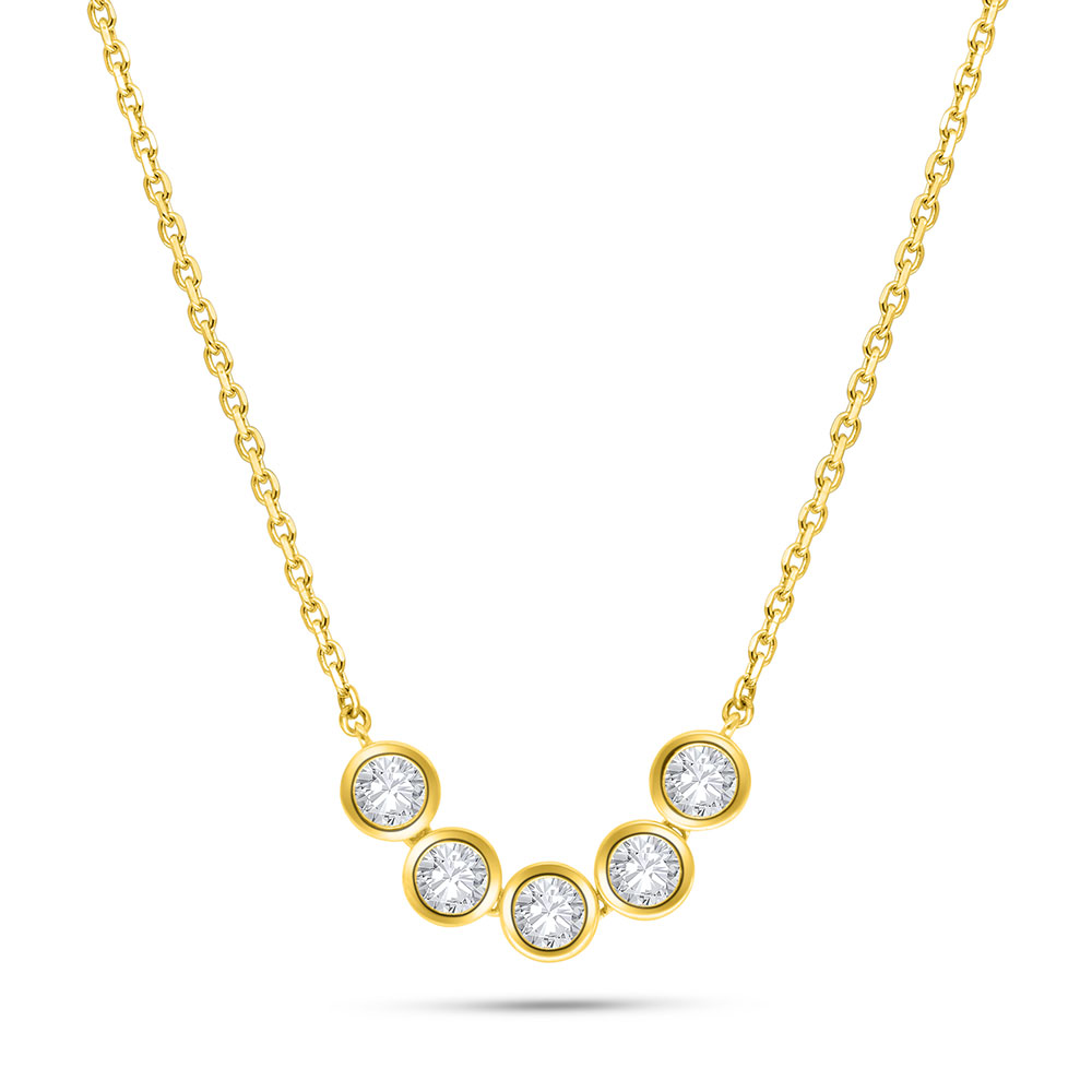 Sterling Silver 925 Necklace Golden Plated Embedded With White Zircon