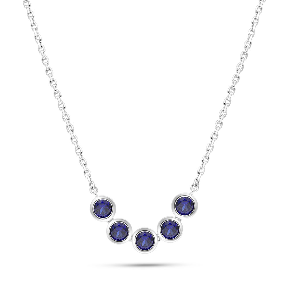 Sterling Silver 925 Necklace Rhodium Plated Embedded With Sapphire Corundum 