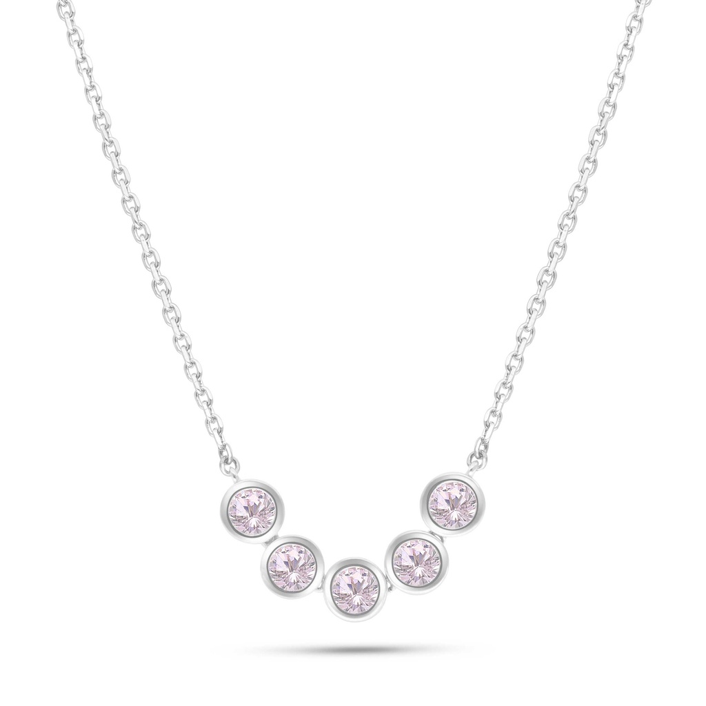 Sterling Silver 925 Necklace Rhodium Plated Embedded With pink Zircon 