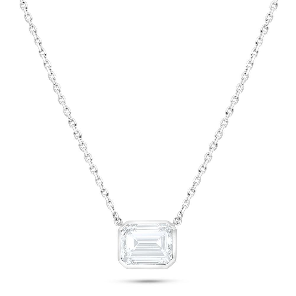 Sterling Silver 925 Necklace Rhodium Plated Embedded With White Zircon