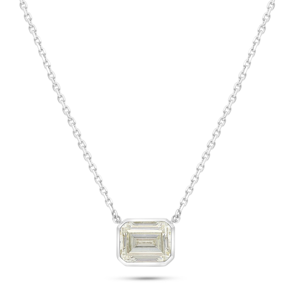 Sterling Silver 925 Necklace Rhodium Plated Embedded With Yellow Diamond 