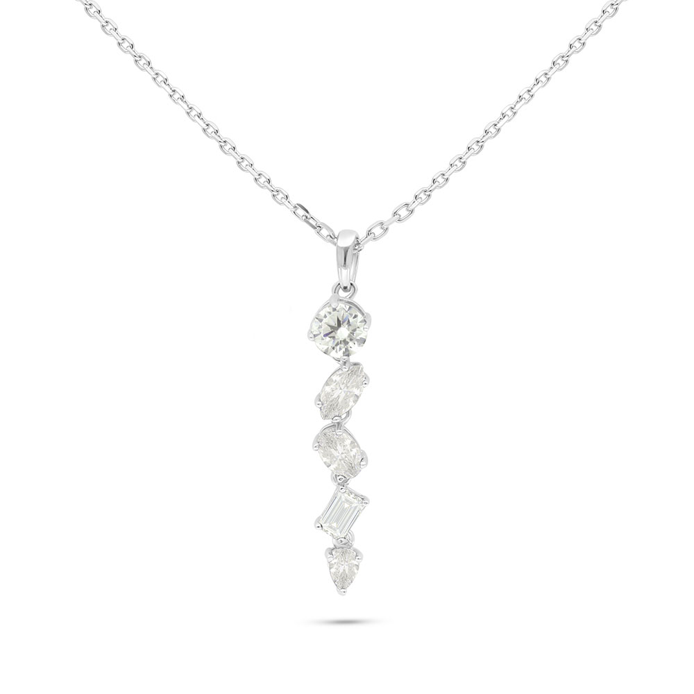 Sterling Silver 925 Necklace Rhodium Plated Embedded With Yellow Diamond And White Zircon