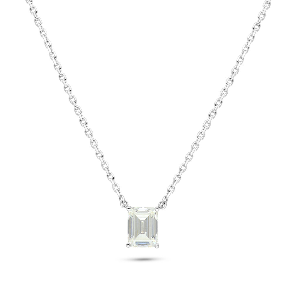 Sterling Silver 925 Necklace Rhodium Plated Embedded With Yellow Diamond 