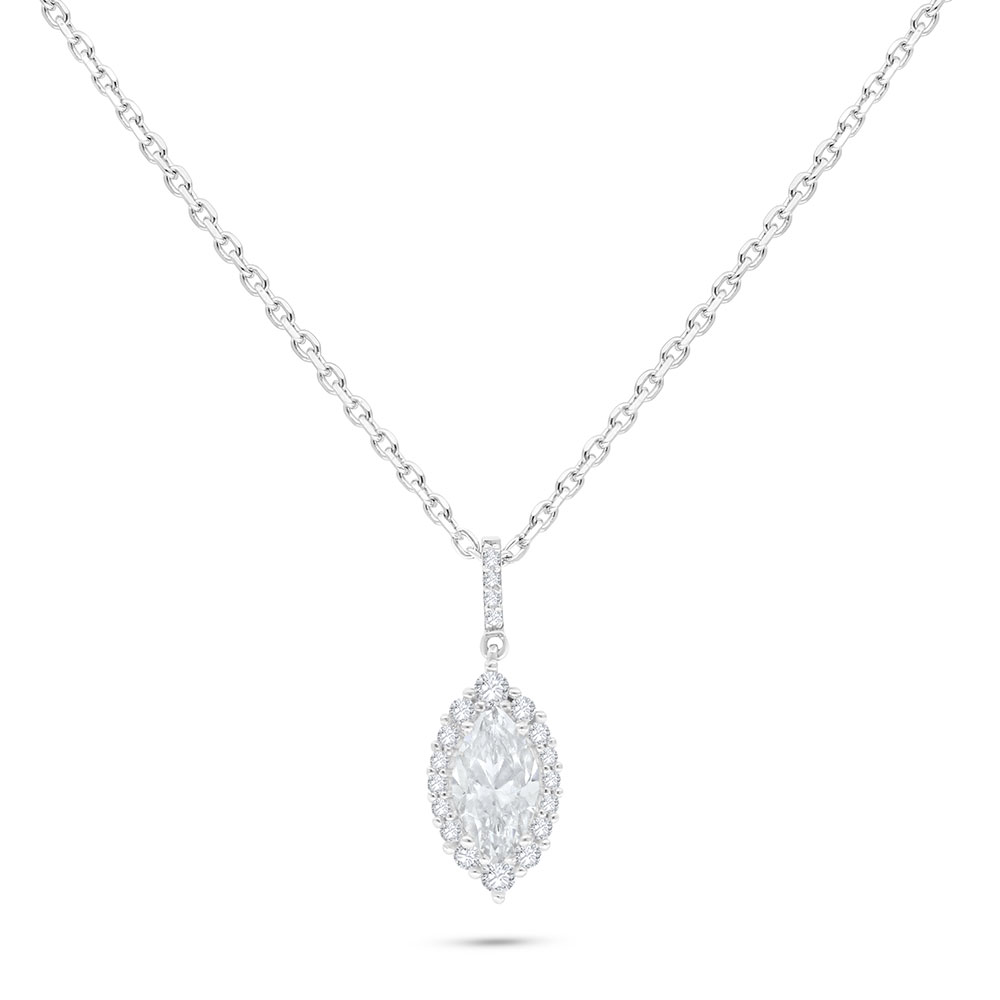 Sterling Silver 925 Necklace Rhodium Plated Embedded With White Zircon