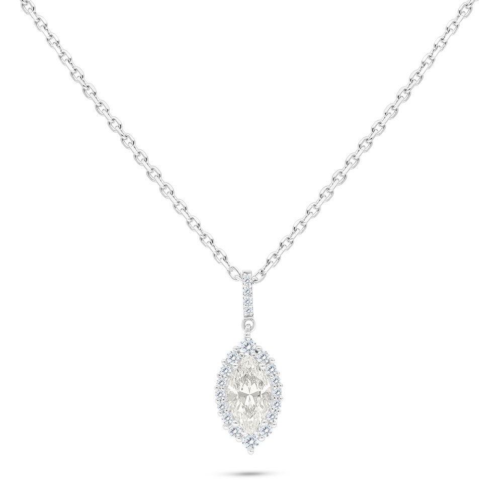 Sterling Silver 925 Necklace Rhodium Plated Embedded With Yellow Diamond And White Zircon