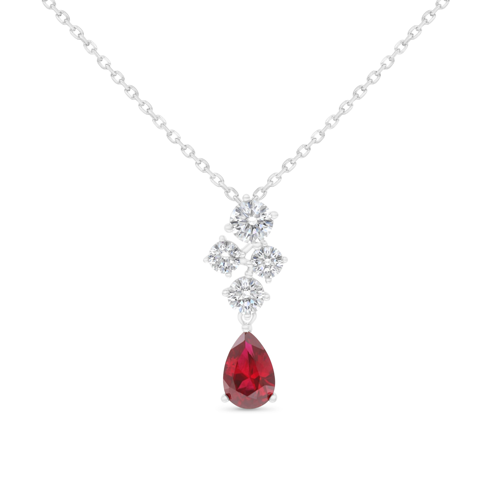 Sterling Silver 925 Necklace Rhodium Plated Embedded With Ruby Corundum And White Zircon