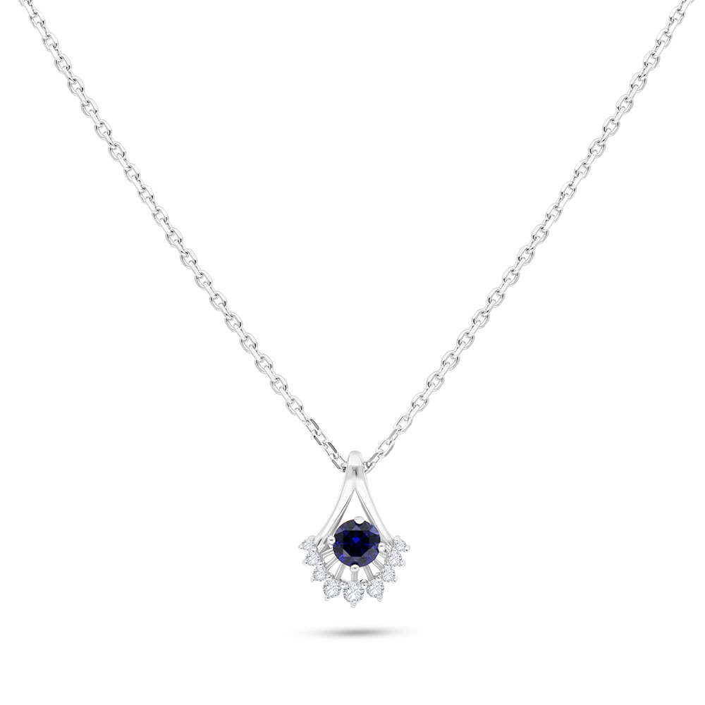 Sterling Silver 925 Necklace Rhodium Plated Embedded With Sapphire Corundum And White Zircon