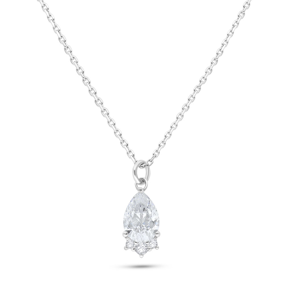 Sterling Silver 925 Necklace Rhodium Plated Embedded With White Zircon