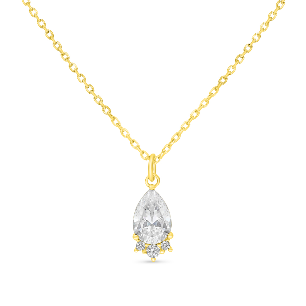 Sterling Silver 925 Necklace Golden Plated Embedded With White Zircon
