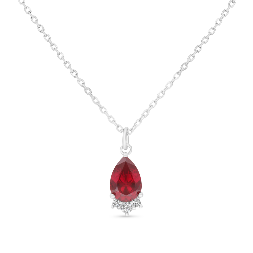 Sterling Silver 925 Necklace Rhodium Plated Embedded With Ruby Corundum And White Zircon