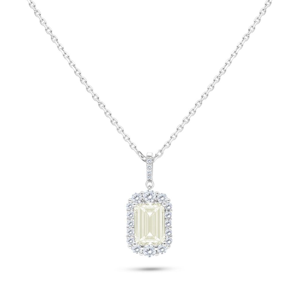 Sterling Silver 925 Necklace Rhodium Plated Embedded With Yellow Diamond And White Zircon