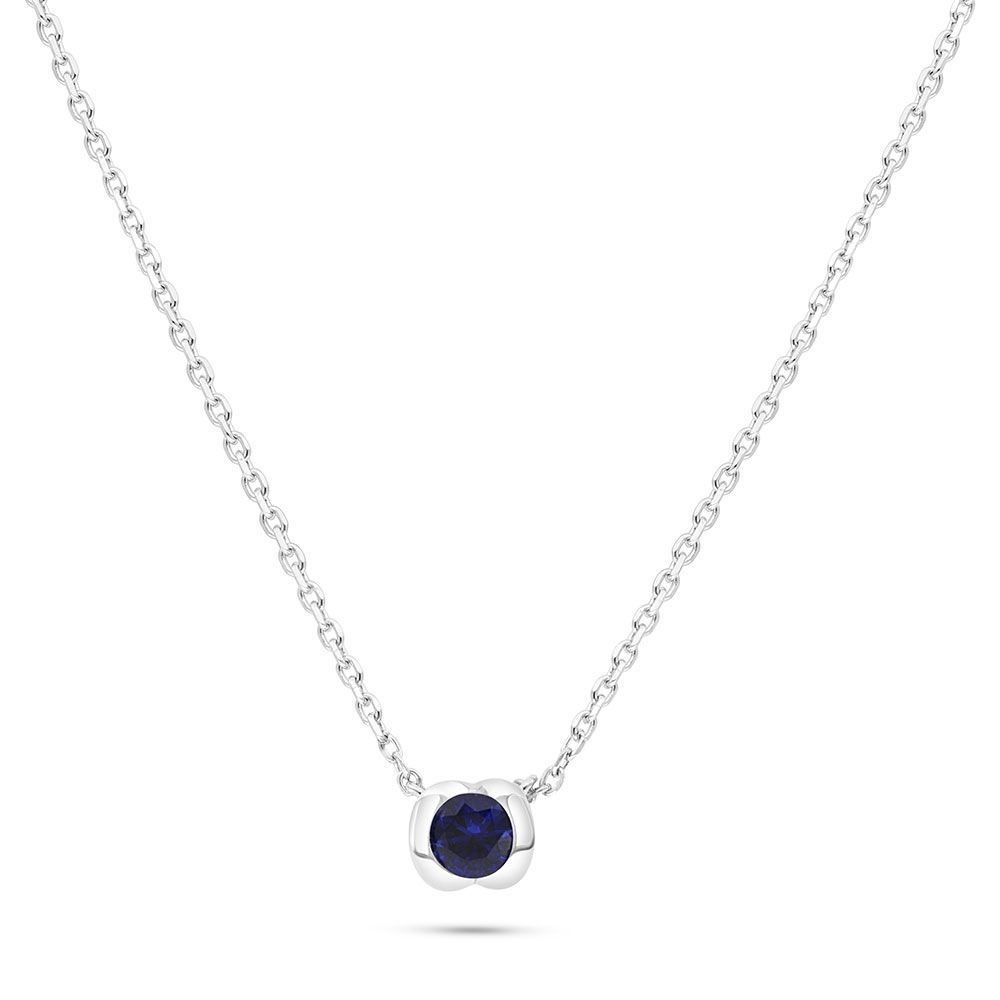 Sterling Silver 925 Necklace Rhodium Plated Embedded With Sapphire Corundum 