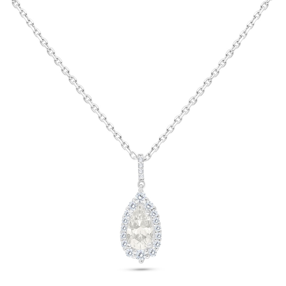 Sterling Silver 925 Necklace Rhodium Plated Embedded With Yellow Diamond And White Zircon