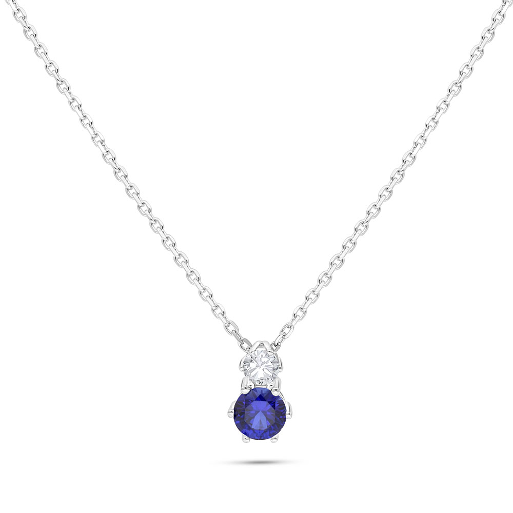 Sterling Silver 925 Necklace Rhodium Plated Embedded With Sapphire Corundum And White Zircon