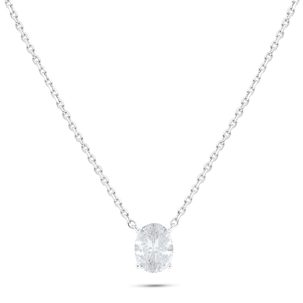 Sterling Silver 925 Necklace Rhodium Plated Embedded With White Zircon