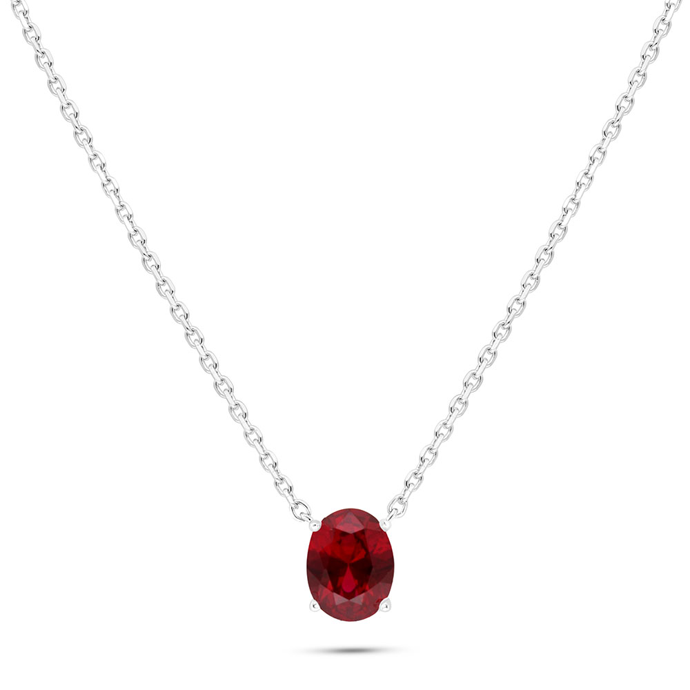 Sterling Silver 925 Necklace Rhodium Plated Embedded With Ruby Corundum 