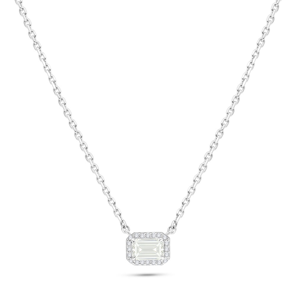 Sterling Silver 925 Necklace Rhodium Plated Embedded With Yellow Diamond And White Zircon