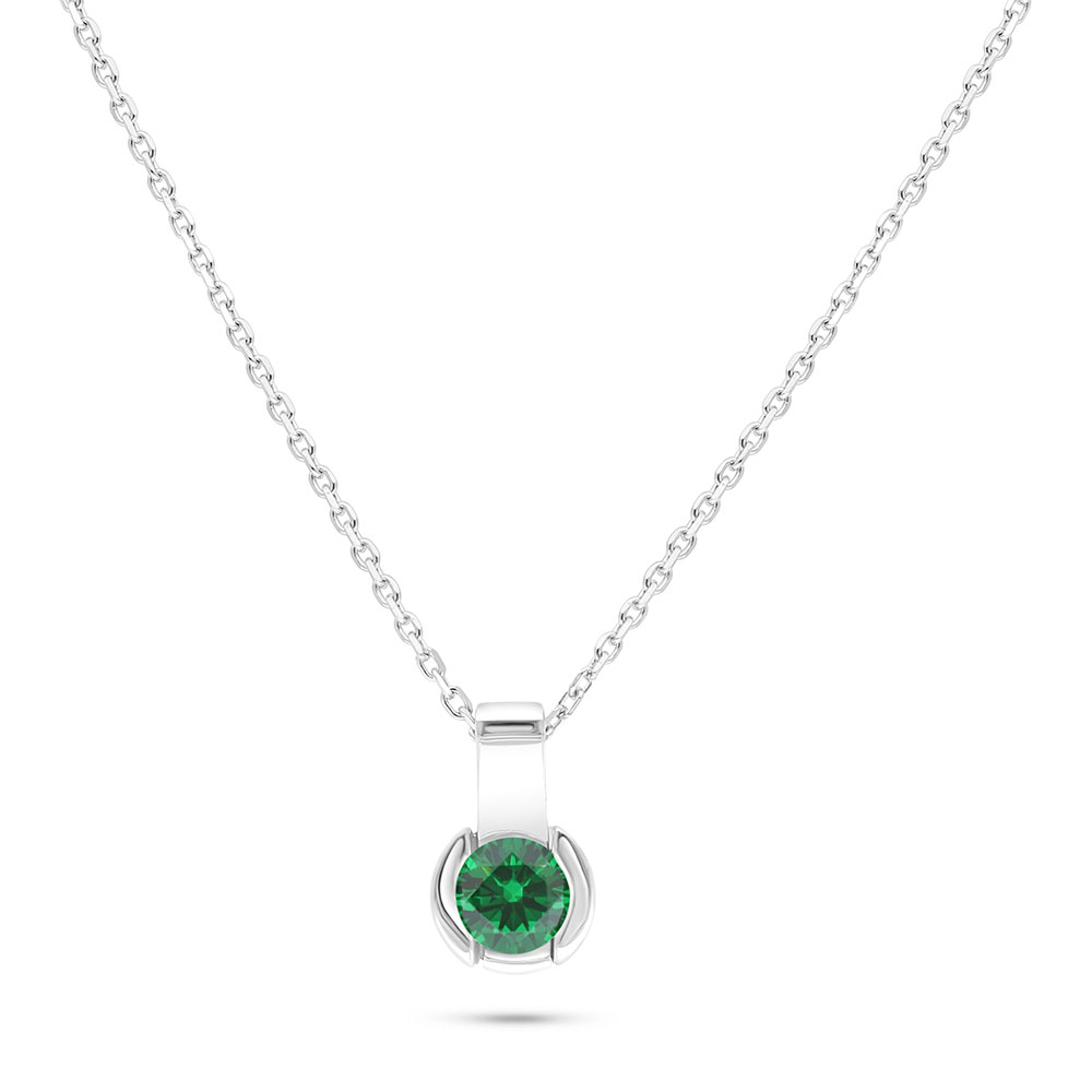 Sterling Silver 925 Necklace Rhodium Plated Embedded With Emerald Zircon 