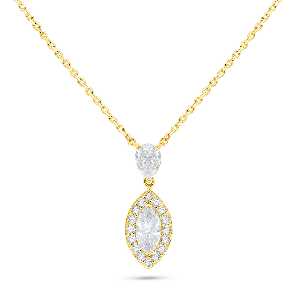 Sterling Silver 925 Necklace Golden Plated Embedded With White Zircon