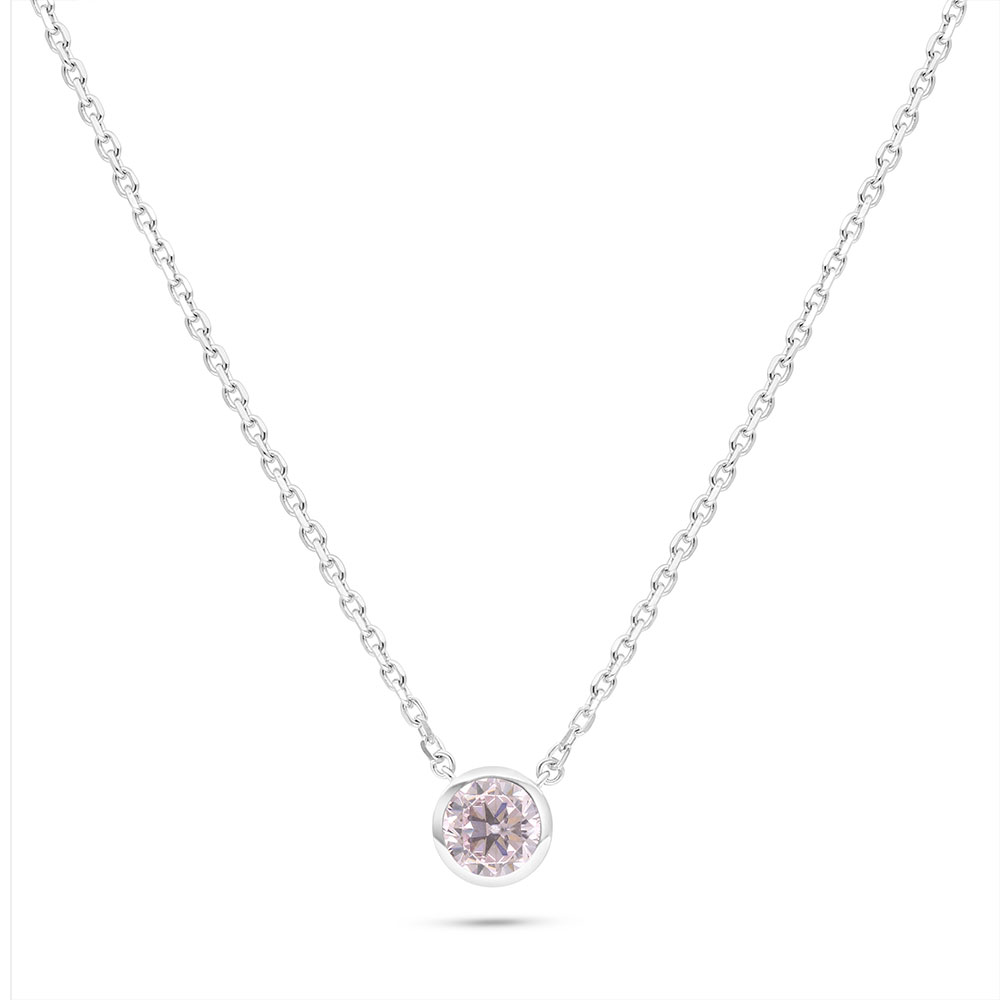 Sterling Silver 925 Necklace Rhodium Plated Embedded With pink Zircon And White Zircon