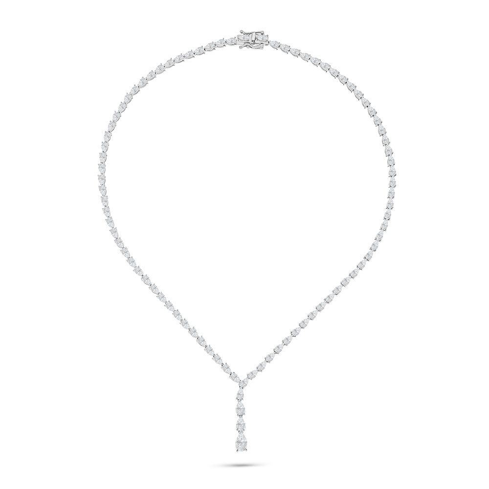 Sterling Silver 925 Necklace Rhodium Plated Embedded With White Zircon