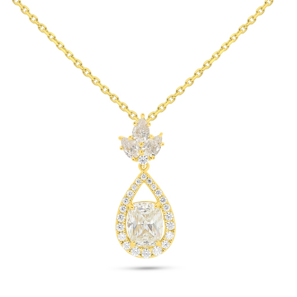 Sterling Silver 925 Necklace Golden Plated Embedded With Yellow Diamond And White Zircon