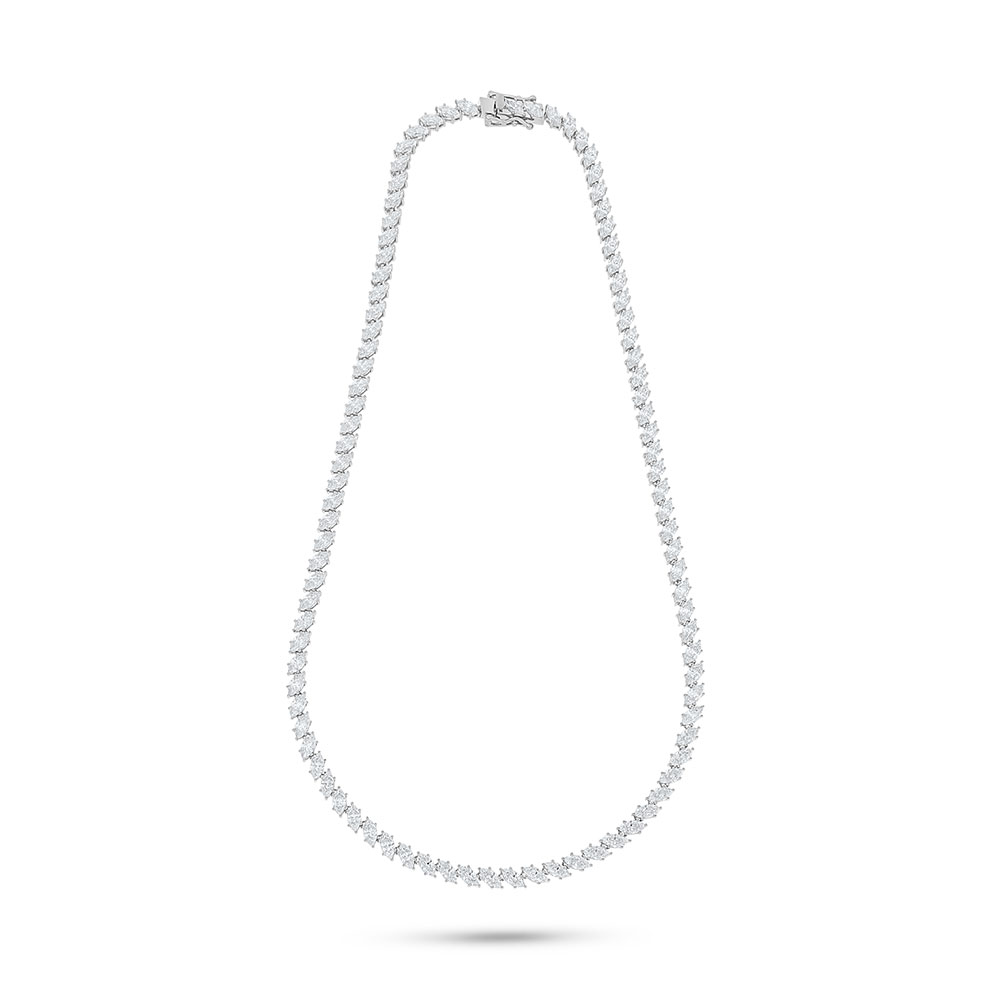 Sterling Silver 925 Necklace Rhodium Plated Embedded With White Zircon