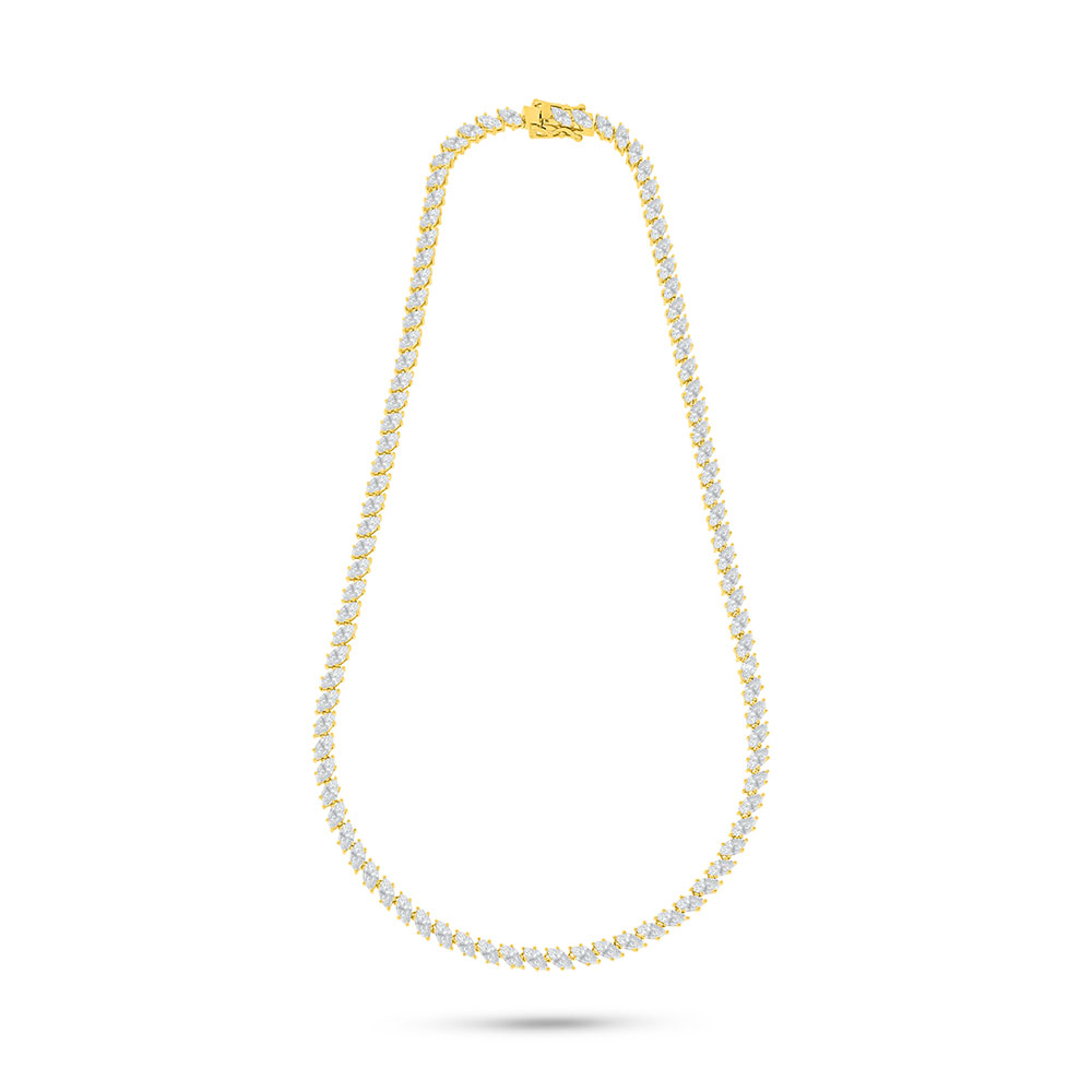 Sterling Silver 925 Necklace Golden Plated Embedded With White Zircon