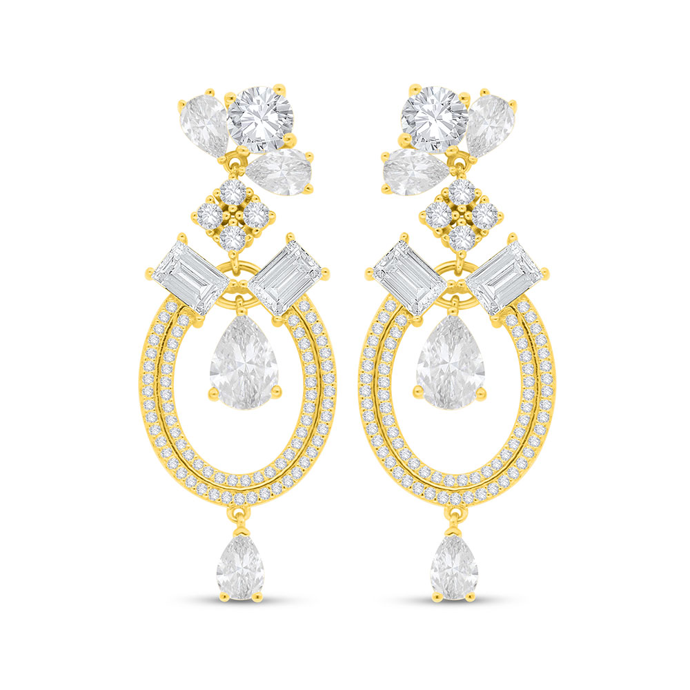 Sterling Silver 925 Earring Golden Plated Embedded With White Zircon