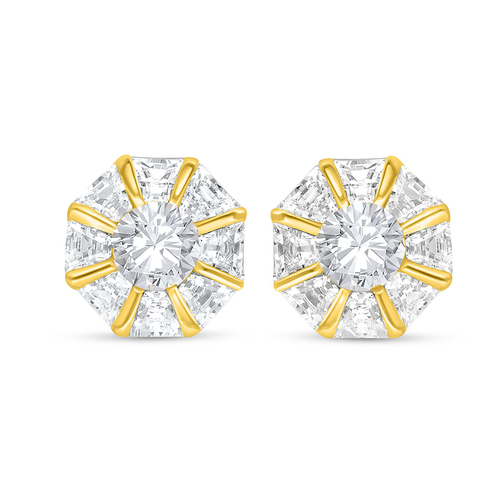 Sterling Silver 925 Earring Golden Plated Embedded With White Zircon