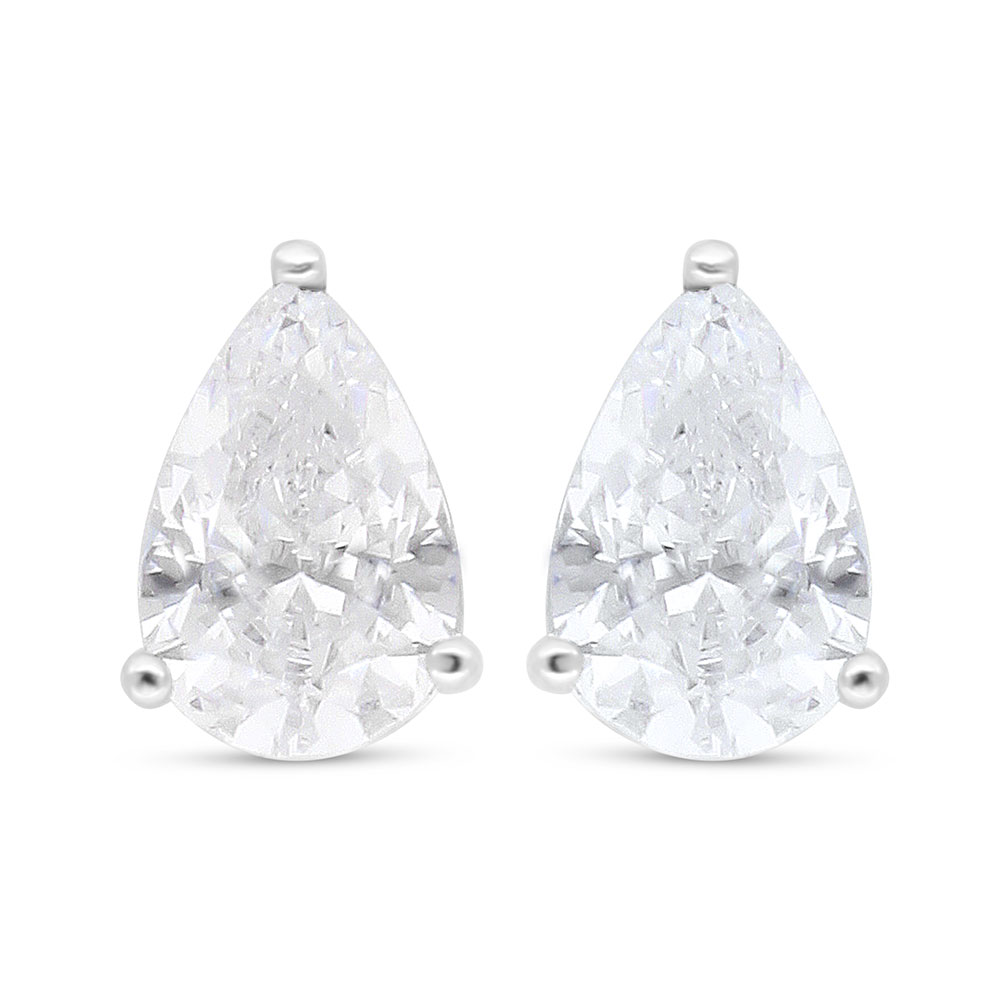 Sterling Silver 925 Earring Rhodium Plated Embedded With White Zircon