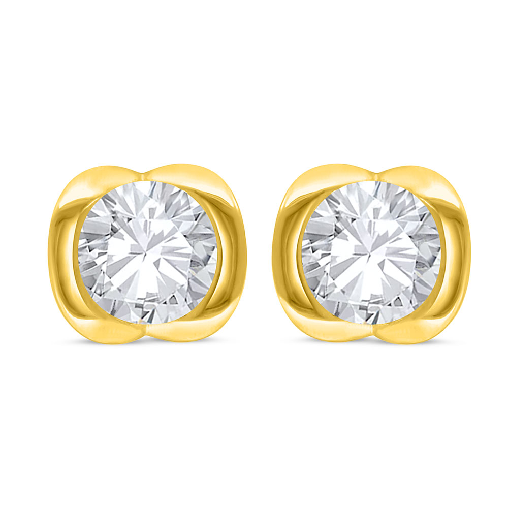 Sterling Silver 925 Earring Golden Plated Embedded With White Zircon