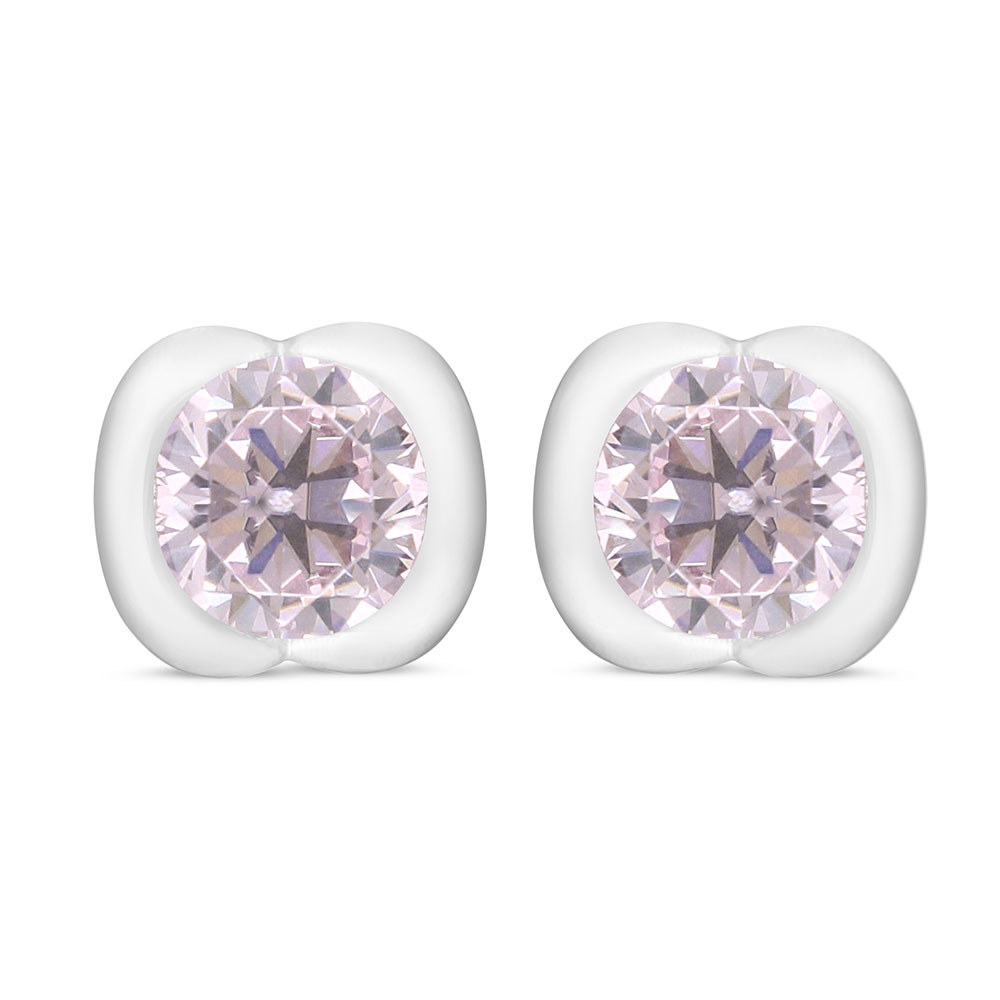 Sterling Silver 925 Earring Rhodium Plated Embedded With Pink Zircon 