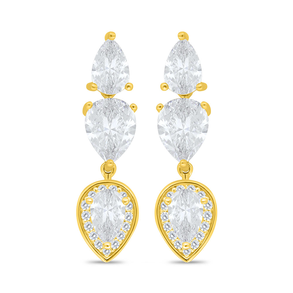 Sterling Silver 925 Earring Golden Plated Embedded With White Zircon