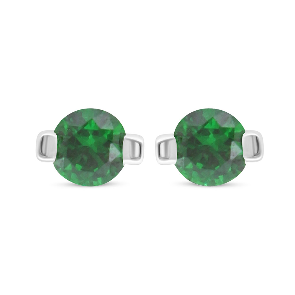 Sterling Silver 925 Earring Rhodium Plated Embedded With Emerald Zircon 