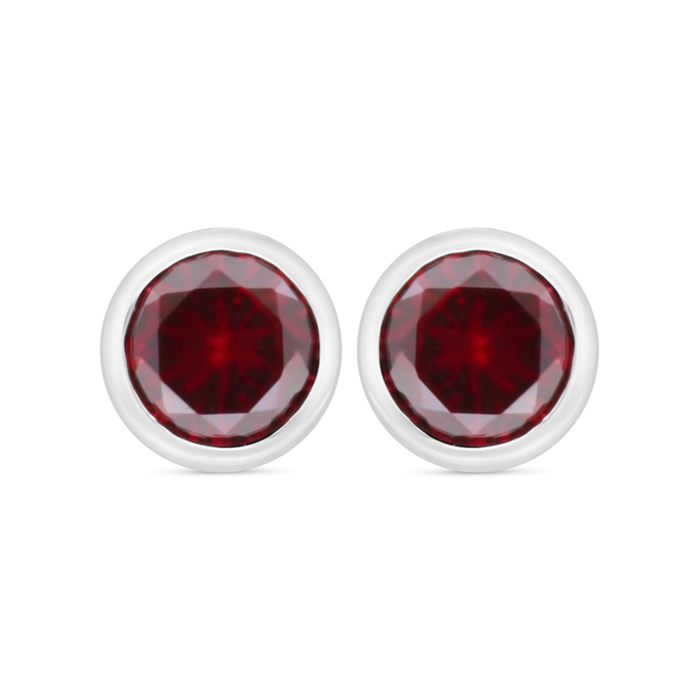 Sterling Silver 925 Earring Rhodium Plated Embedded With Ruby Corundum 