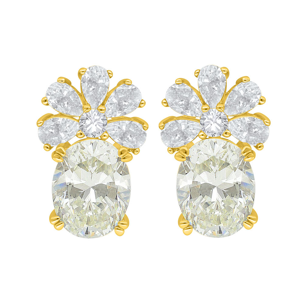 Sterling Silver 925 Earring Golden Plated Embedded With Yellow Diamond And White Zircon