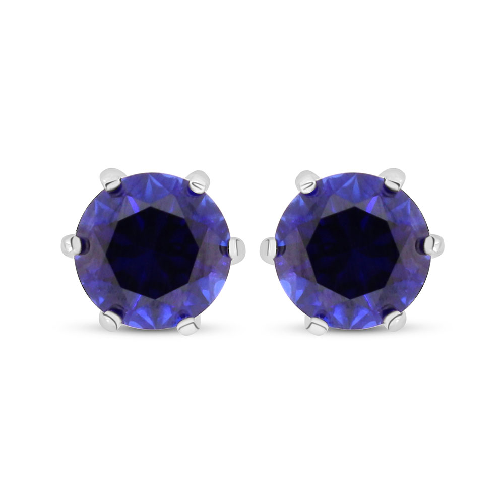 Sterling Silver 925 Earring Rhodium Plated Embedded With Sapphire Corundum 