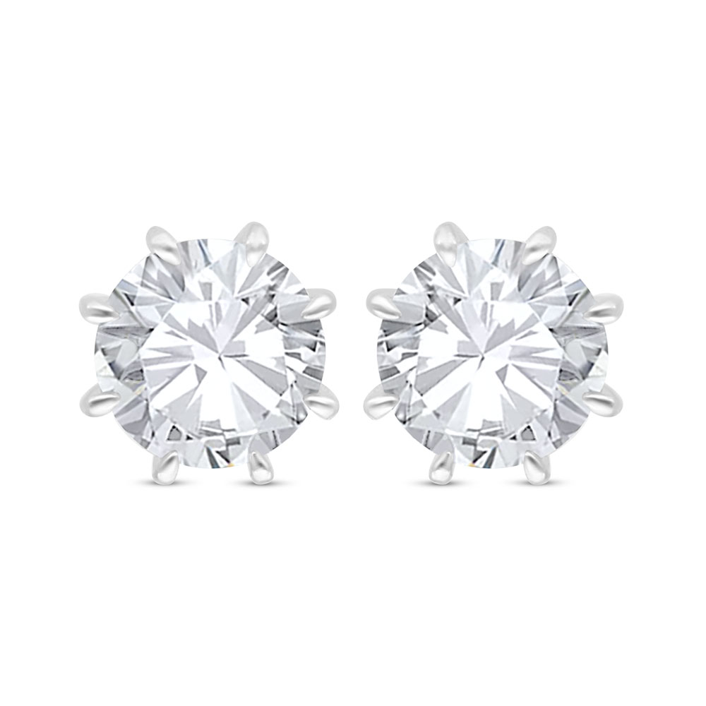 Sterling Silver 925 Earring Rhodium Plated Embedded With White Zircon
