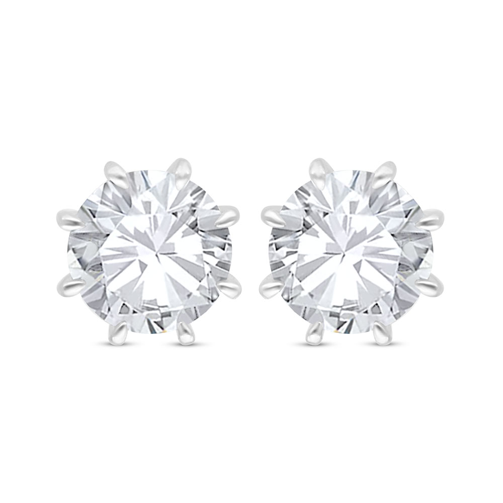 Sterling Silver 925 Earring Rhodium Plated Embedded With White Zircon