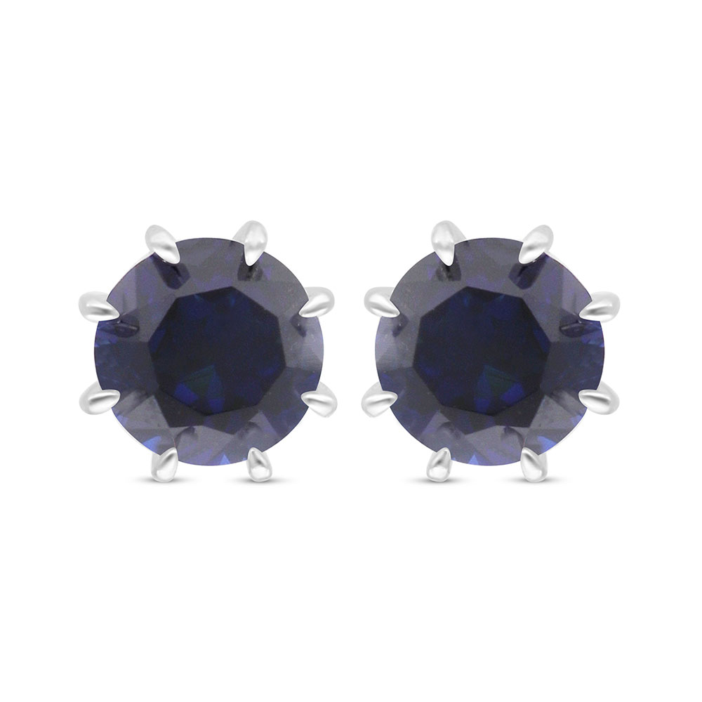 Sterling Silver 925 Earring Rhodium Plated Embedded With Sapphire Corundum 