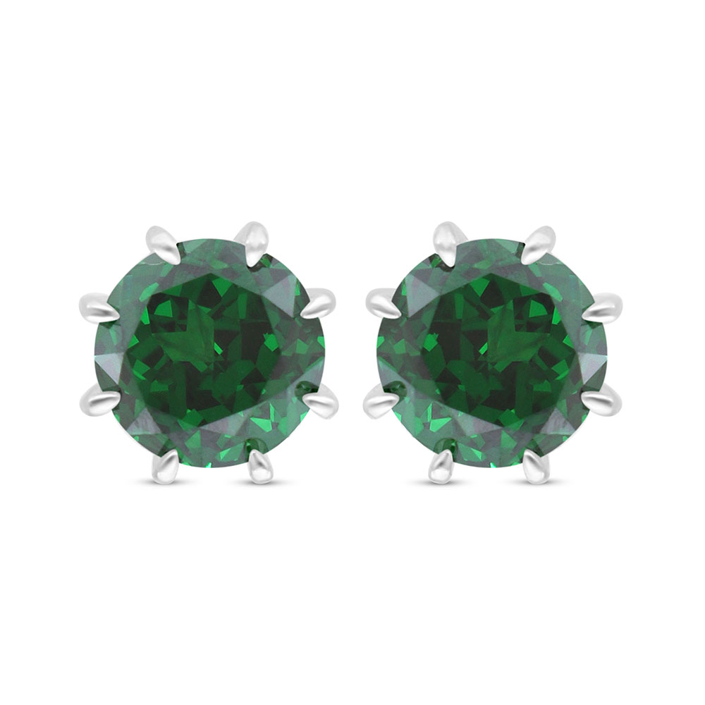 Sterling Silver 925 Earring Rhodium Plated Embedded With Emerald Zircon 