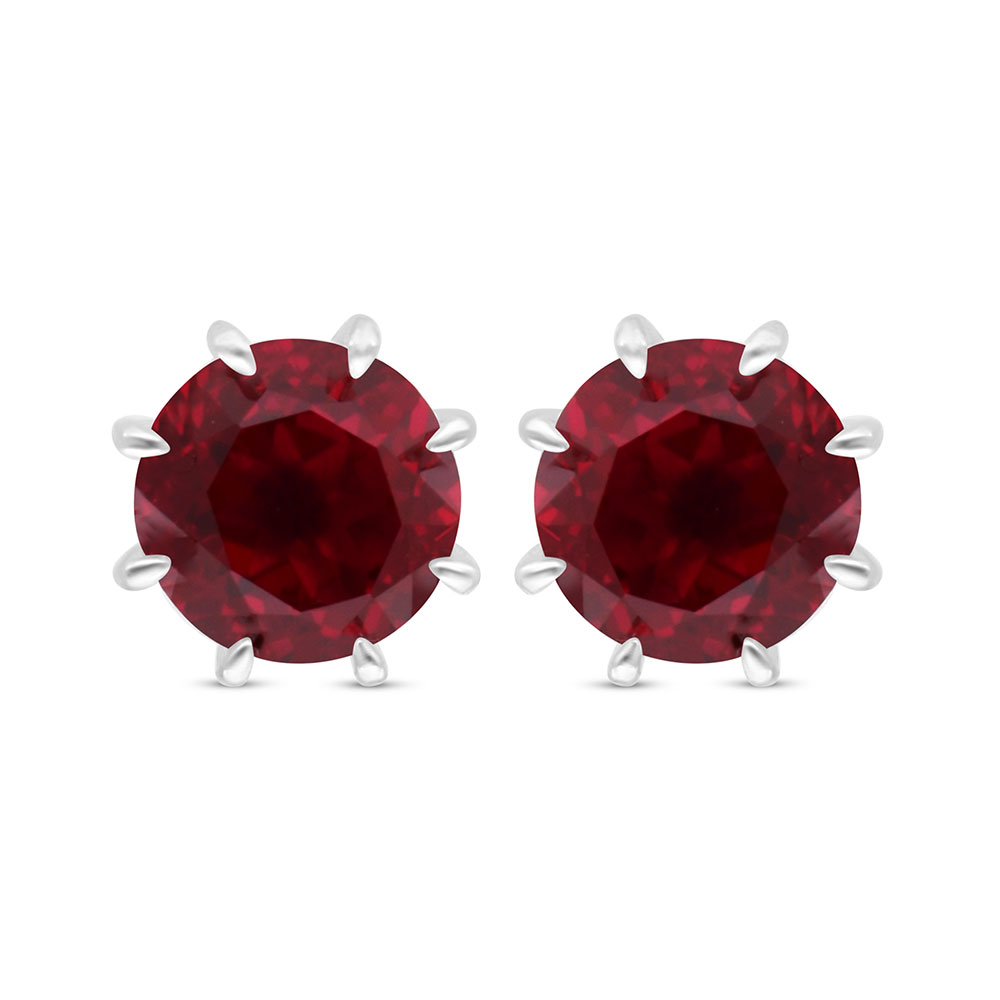 Sterling Silver 925 Earring Rhodium Plated Embedded With Ruby Corundum 