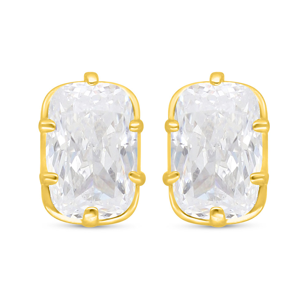 Sterling Silver 925 Earring Golden Plated Embedded With White Zircon