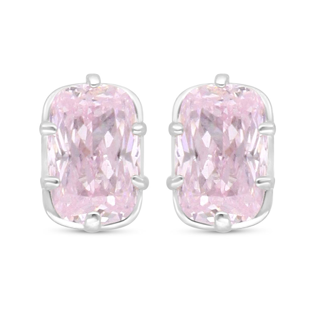 Sterling Silver 925 Earring Rhodium Plated Embedded With pink Zircon 