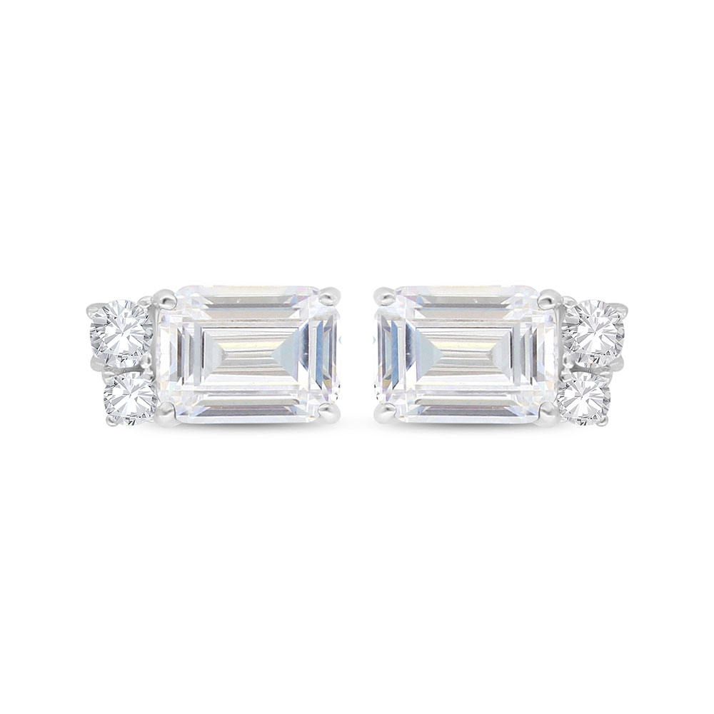 Sterling Silver 925 Earring Rhodium Plated Embedded With White Zircon
