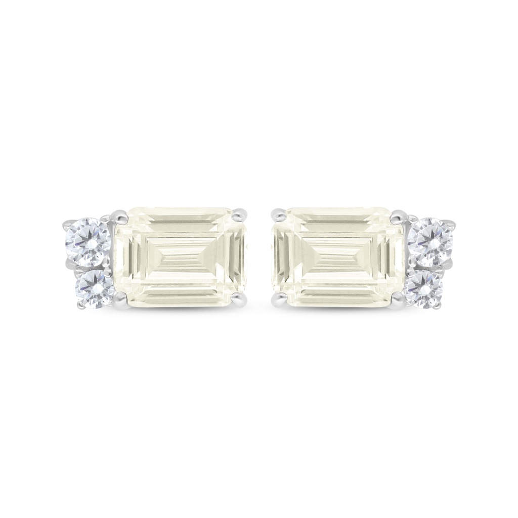 Sterling Silver 925 Earring Rhodium Plated Embedded With Yellow Diamond And White Zircon