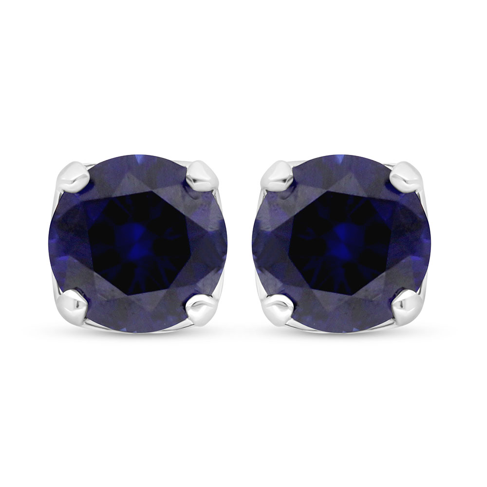 Sterling Silver 925 Earring Rhodium Plated Embedded With Sapphire Corundum 