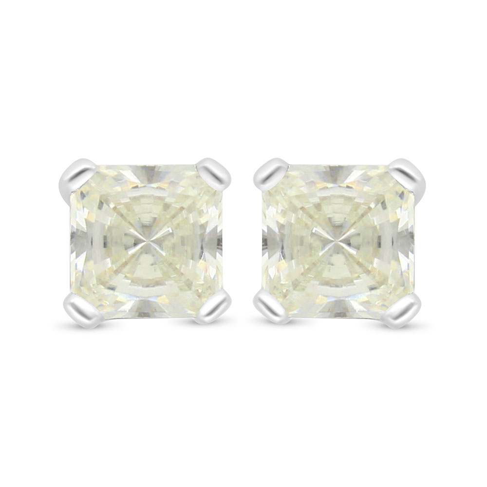 Sterling Silver 925 Earring Rhodium Plated Embedded With Yellow Diamond 